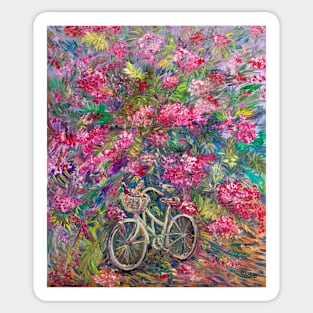 Bicycle under a flowering bush. Empuriabrava Sticker